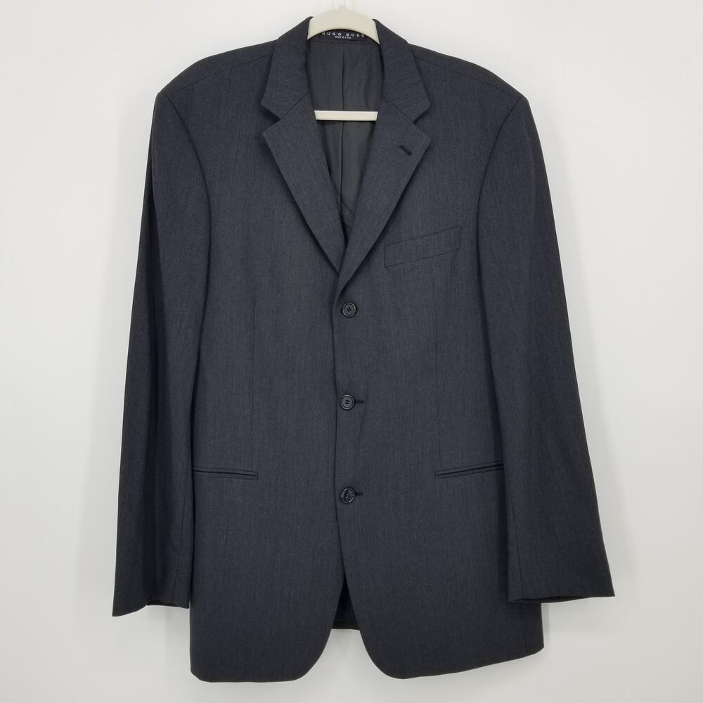 Hugo Boss Einstein Sigma Pure Wool Suit Coat 40L Mens 3 Button Blazer Charcoal